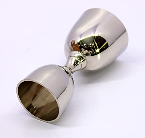 Image of eSplanade Brass Liquor Peg Measuring Glass Jigger Bar Tool - Double Sided - 30 and 60 ml - Silver
