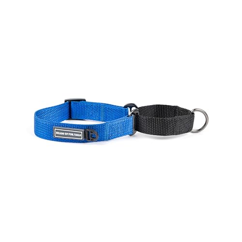 Image of HUFT Martingale Collar - Cobalt Blue & Classic Black (M) | Stylish Adjustable Dog Belt for Puppies, Small & Medium Dogs | Durable Neck Collar for Walking, Training & Everyday Use