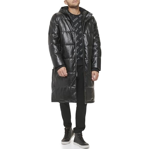 DKNY Mens Faux Leather Long Quilted Fashion Coat2