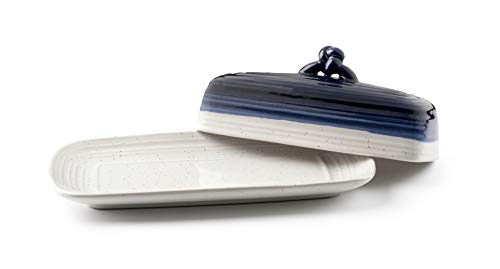image for La Rochelle Ceramic Butter Dish w Handle Cover and Plate 2-Piece Combo