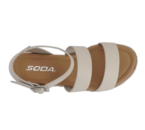 Image of Soda BRYCE-2 Kids /Children /Girls Open Toe Two Bands Espadrille Jute Platform Wedge Casual Fashion Flatform Sandals with Buckle Ankle Strap