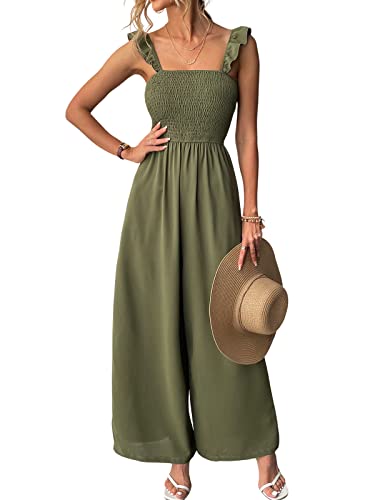 CUPSHE Damen Jumpsuit mit Quadratischem Ausschnitt Volants Weites bein Lang...