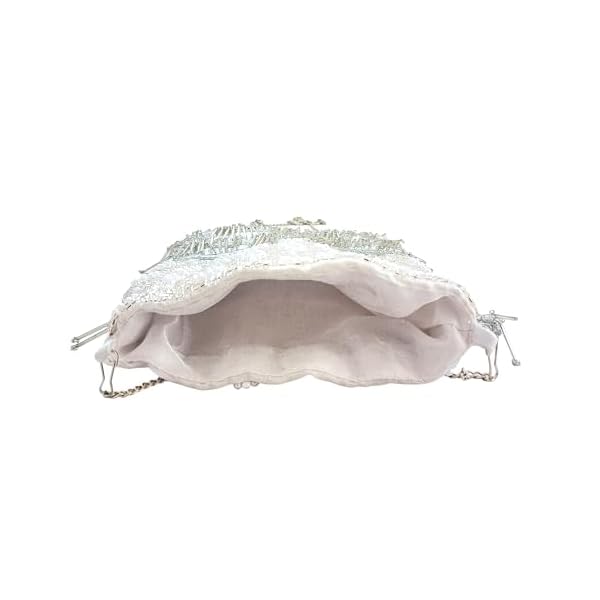 DUCHESS Silver Pearl Embellished Beaded Tassel Potli Bag For Weddings (Silver) - Image 6