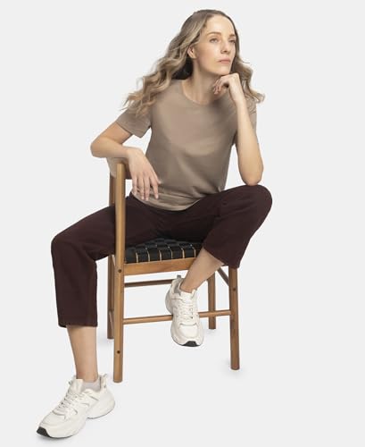 Image of Jockey AW88 Women Super Combed Cotton Rich Relaxed Fit Solid Curved Hem Styled Half Sleeve T-Shirt