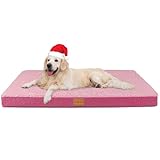 Patas Lague Orthopedic XL Dog Bed for Large Dogs 42''X28'', Egg Crate Foam Big Large Dog Beds with Removable Washable Cover,Waterproof Pet Bed Mat, Pink