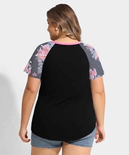 Image of CARCOS Plus Size Tops for Women Short Sleeve Shirt Summer Star /Leopard /Tie Dye /Flower Crewneck Pullover Tunic XL-5XL