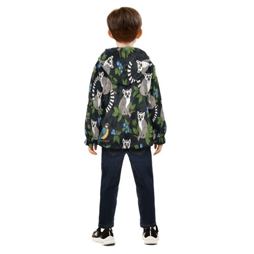 Lemurs Birds Berries on Black Toddler Fleece Jacket Girl Boys Hooded Fleece Jacket Coat Warm Outwear Zip-up 3-10T4