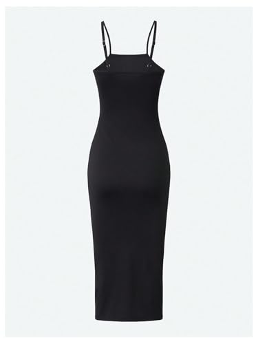 SHENHE Girl's Spaghetti Strap Bodycon Dress Split Thigh Sleeveless Tight Midi Dress2