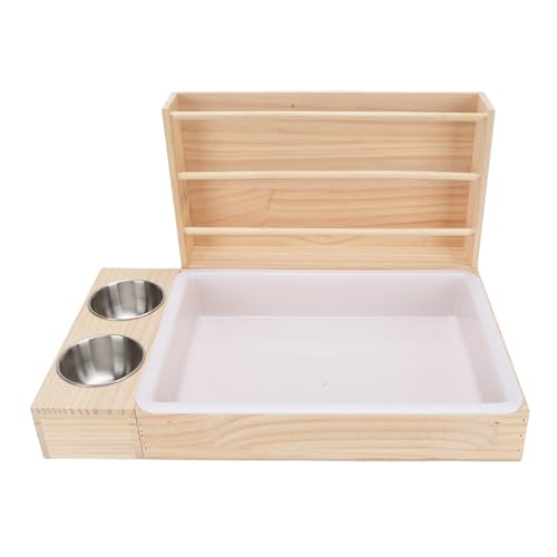 Tnfeeon 3 Po en 1 Foin de Lapin avec Bac à Litière et 2 Bols Animaux Hay Manger Grass Rack de Nourriture pour Guinée Chinchilla Bunny Autre Hamster Petit Animaux