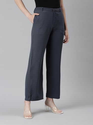 Image of GO COLORS Poly Spandex Crepe Wide Pants Full Length for Women| Lightweight, Mid Rise, Side Pockets