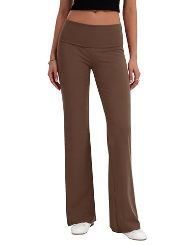 Rapbin Fold Over Flare Leggings for Women Yoga Pants Straight