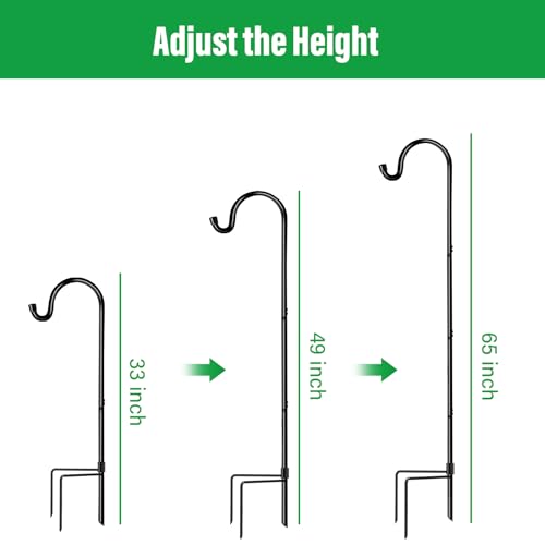 Image of GOFORWILD 4 Pack 65 Inch Adjustable Shepherd Hook for Garden Decor | Made of Premium Metal for Plant Hanger, Lantern Hook, Solar Light Hanging and Wedding Decor