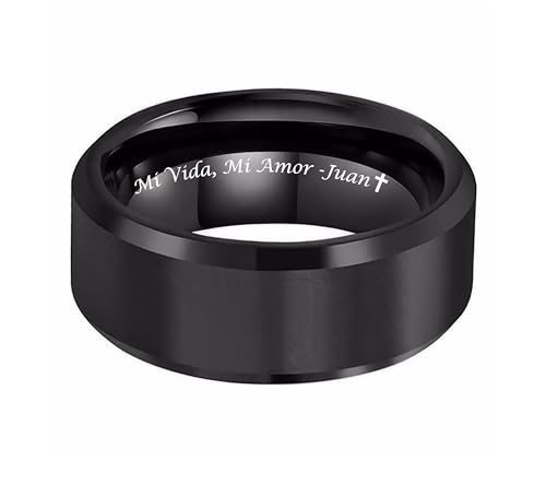 Personalized Black Brushed Men's Tungsten Ring