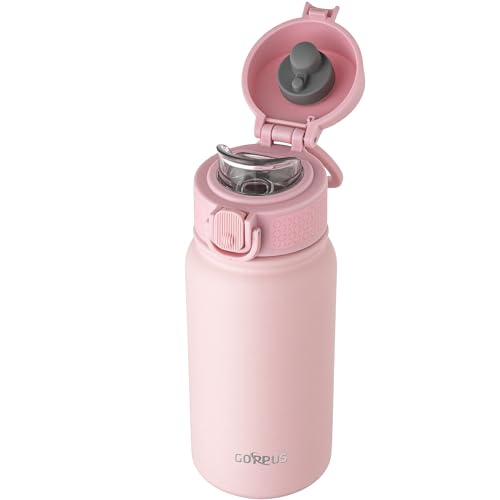 Image of GOPPUS Kids 12oz Insulated Stainless Steel Water Bottle, Leakproof Vacuum Tumbler with Carry Handle, Fits Cup Holders, Reusable Water Bottle for School Outdoor, Boys & Girls(Pink)
