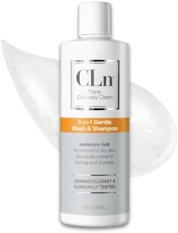 CLn® 2-in-1 Gentle Wash & Shampoo- Multi-functional Cleanser for Skin & Scalp Prone to Irritation, Flaking, Itching, Dryness & Razor Bumps, Fragrance-Free & Paraben-Free, 8 fl. oz.