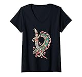 Damen Dead Snake Backprint - Aesthetic Edgy Streetwear T-Shirt mit V-Ausschnitt