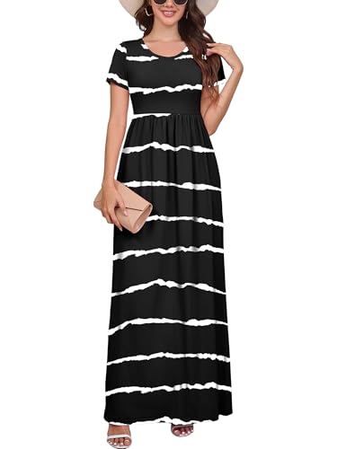 Image of DEARCASE Maxi Dress for Women Short Sleeve Casual Summer Loose Plain Comfy Long Dresses with Pockets