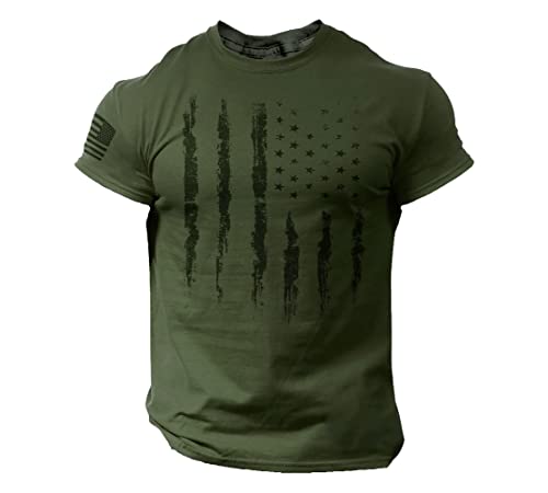 American Flag T-Shirt for Man Patriotic Tee (Large, Army Green)