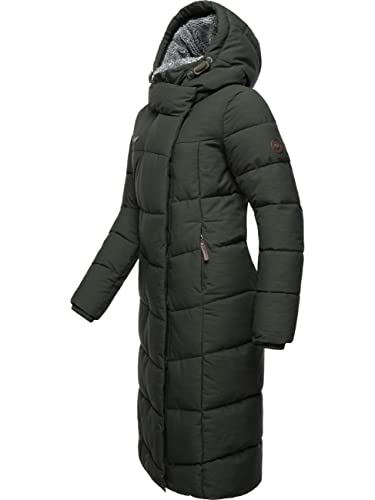 Ragwear Damen atmungsaktiver Wintermantel warmer wasserdichter Steppmantel lang mit Kapuze Pavla Long Intl Dark Olive Gr. M