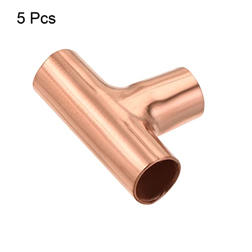 MECCANIXITY Tee Copper Fitting 3 Way Welding Joint 1/4 Inch ID for HVAC Air Conditioner, Pack of 5