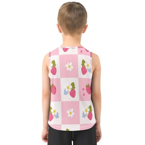Bolaz Boys Athletic Quick Dry Tank Top Sleeveless Workout T Shirts Age 11-15,Flower Plaid Strawberry Pattern3