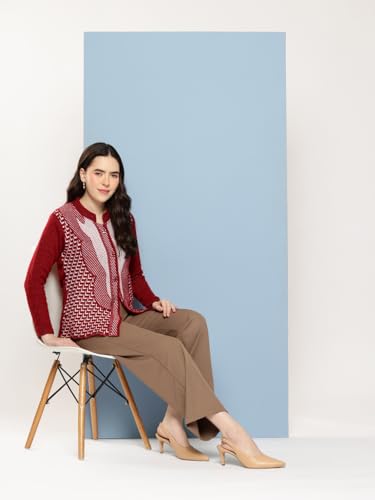Image of Aarika Womens Winter Wear Green Colour Zig Zag Woolen Cardigan