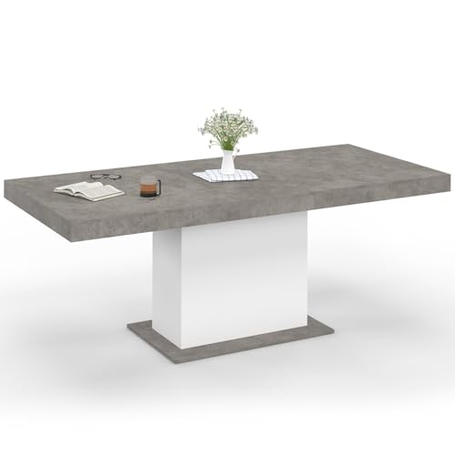 IDMarket - Tavolo da pranzo rettangolare allungabile EDEN 6-10 persone in cemento e bianco 160-200 cm