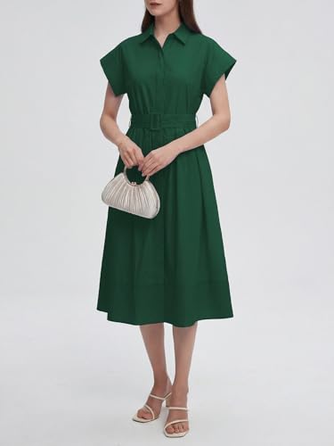 Image of EZAPINE Womens Summer Shirt Dress Casual Button Down Long Dress with Belt