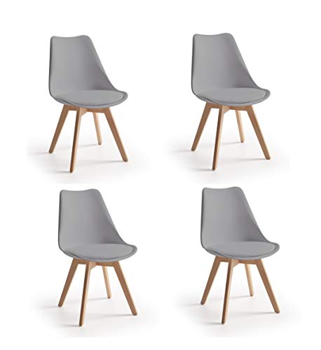 CAMBIA TUS MUEBLES - Pack de 4 sillas comedor salón TULIPA, silla de comedor con asiento acolchado y patas de madera haya, respaldo ergonomico envio desde España, 24/48h (Gris)