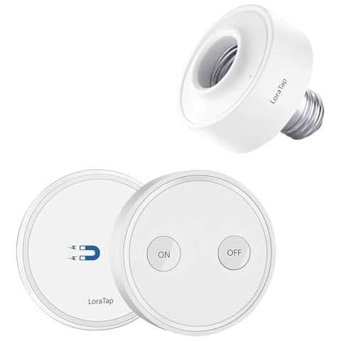 LoraTap Wireless Remote Control E26 Light Socket with Remote, 915MHz 656ft Range On Off Remote Controller for LED Bulbs and Light Fixtures 30W Max., White (Light Switch + LED Lamp Holder) Cover