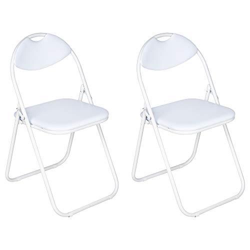 Nyxi Set of 2 Folding Chair, Padded Paris Faux Leather, Home Office Dining (2 X Chair, White)