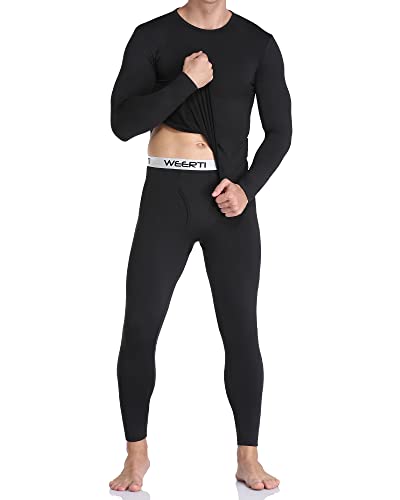 Weerti Thermal Underwear For Men, Long Johns Base Layer Fleece Lined Top Bottom (Black Xl) #TOP7