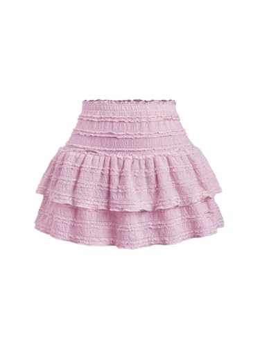 Skirts for Women, Solid Color Ruffle Trim Double Hem Skirt Casual Mini Short