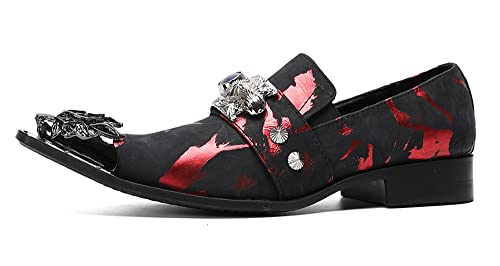 Santimon Men's Dress Shoes Suede Leather Multicolored Dragon Metal Tip Single Strap Gold Crystals Bead Wedding Formal Loafers3