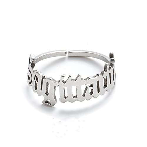 COLORFUL BLING Constellation Rings for Women 12 Zodiac Old English Letter Adjustable Stainless Steel Zodiac Sign Ring Horoscope Astrology Jewelry-silver Sagittarius