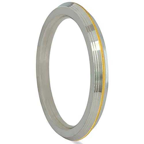 VillageTiger Stainless Steel Punjabi Sikh Gents Heavy Kada Bangle Bracelet With Stylish Gold Brass Line For Men, Boys Birthday, Wedding Day Gifts Husband, Brother, Father, Friends (9 mm Thick)