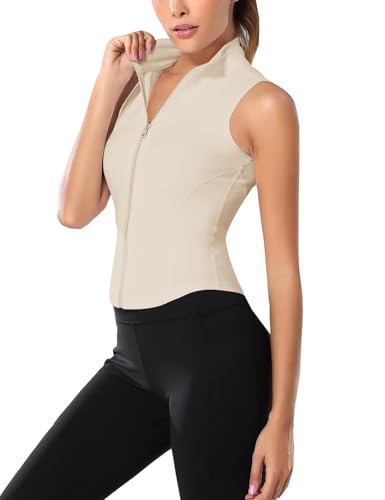 Image of Flygo Women's Full Zip Sleeveless Workout Yoga Active Jacket Vest Golf Shirts
