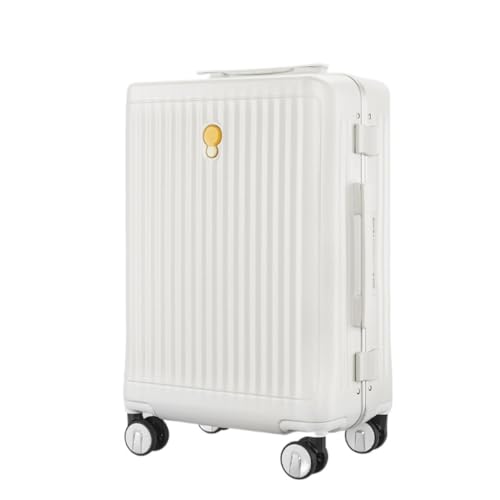 PANKERS Travel Suitcase Aluminum Frame Trolley Case, Durable Universal Wheel Waterproof Travel Boarding Large Capacity Password Box Trolley Case, White