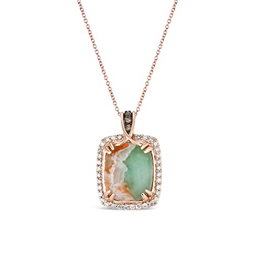 LE VIAN 4 5/8 Carat Cushion Shape Green Aquaprase Rectangle Halo Pendant Necklace for Women I 14k Rose Gold Plated Sterling Silver Necklace I 18 Inch Chain w Lobster Claw I 1/4 Carat Topaz and Quartz