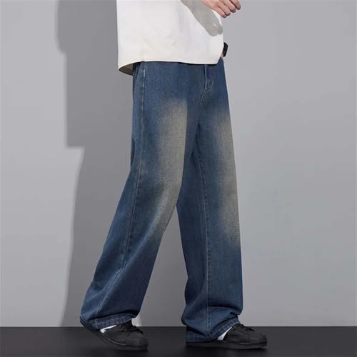 Men's Loose Wide Straight Jeans Vintage Elastic Waist Wash Baggy Denim Pants Streetwear 6