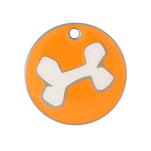 DogIDs Personalized Designer Enamel Round Circle Dog Identification Tag, Custom Laser Engraved Single Sided ID Tag with S-Hook and Split Ring - Orange Bone, Small, 7/8 in