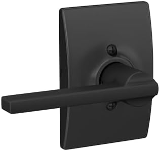 Schlage F10 LAT 622 CEN Latitude Door Lever with Century Trim, Hall & Closet Passage Lock, Matte Black