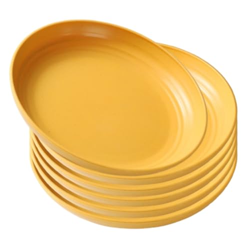 Image of YANCI 23 cm Large Deep Plastic Plates, Unbreakable and Reusable Light Weight Dinner Plates Pasta and Dumpling Bowl Microwave Safe BPA Free Dishwasher Safe, Set of 6, Yellow