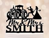 Tractor Farmer Mr and Mrs Wedding Cake Topper, personalized bride dragging groom farming cake topper, Country Farm Themed Cake Decoration for Birthday, Bride, Marry, Wedding, Graduate, Retirement.