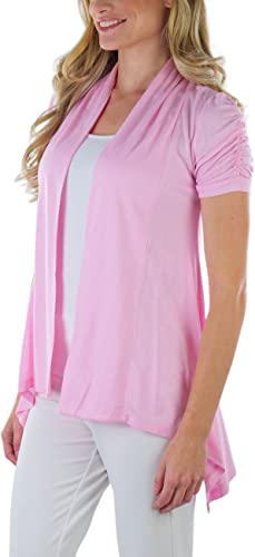 Image of ToBeInStyle Womens Open Front Casual Shrug Lightweight Layering Cardigan Sleeveless or Short Sleeve