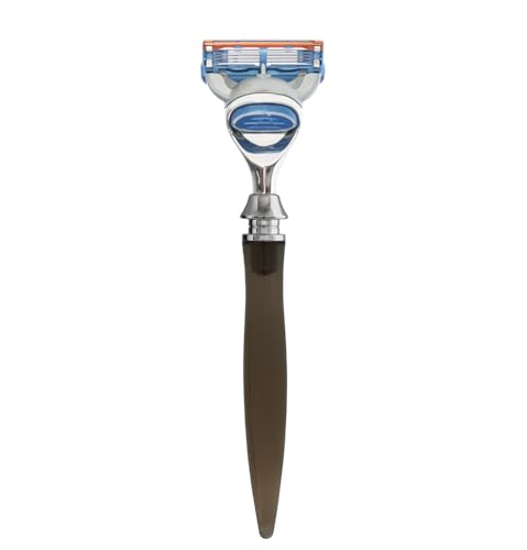 eShave 5-blades razor smoke for men with long ergonomic handle and pivoting head, lubricating strip and precision trimmer- blade fit the most famous commercial multi blade cartridge. image 2