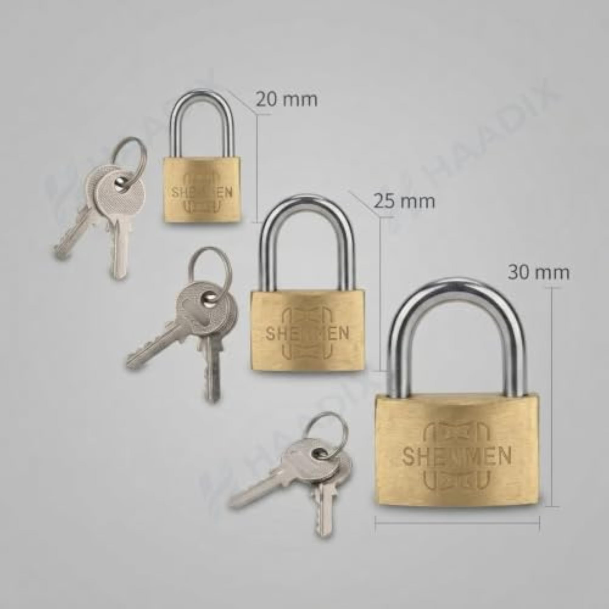 Brass Padlock Set, Key Operated Locks, Pack of 3