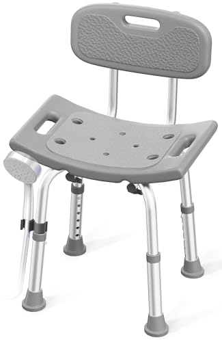 HOMLAND Shower Chair for Inside Shower with Removable Back, 400 lbs Heavy Duty Bath Seat for Bathtub, Safety Bath Stool for Seniors and Disabled - Gray
