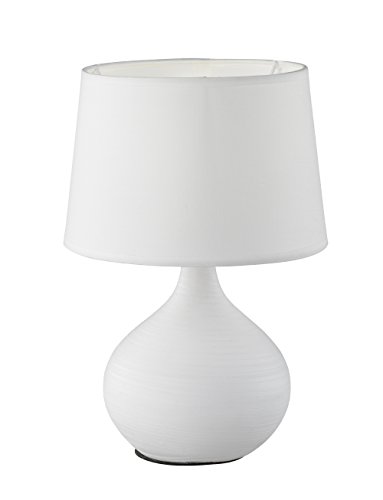 lightling Tischlampe Beate mit Keramikfuß und Schirm aus Stoff in Weiß, Nachttischlampe, Tischleuchte, Fuß aus Keramik, exkl. 1 x E14 max. 40W, Höhe: 29cm, Ø 20cm