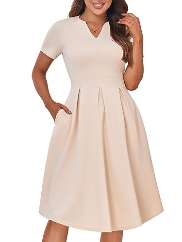 Image of YATHON Womens Elegant Print Notched Neck Slant Pocket Pleated Hem Casual A-Line Dress